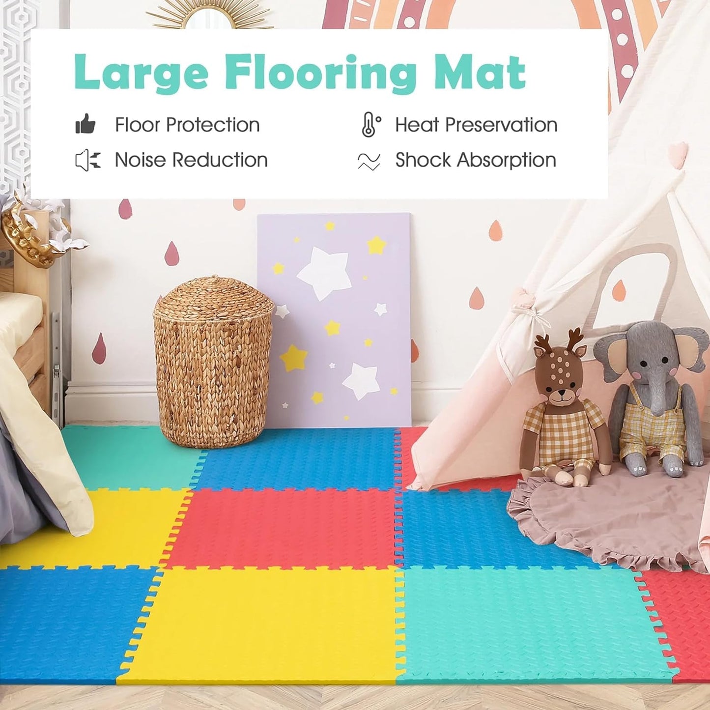 
                  
                    12mm Thick Interlocking EVA Foam Padding Kids Play Mat Floor Tiles, 8 Pcs - Multicolour
                  
                