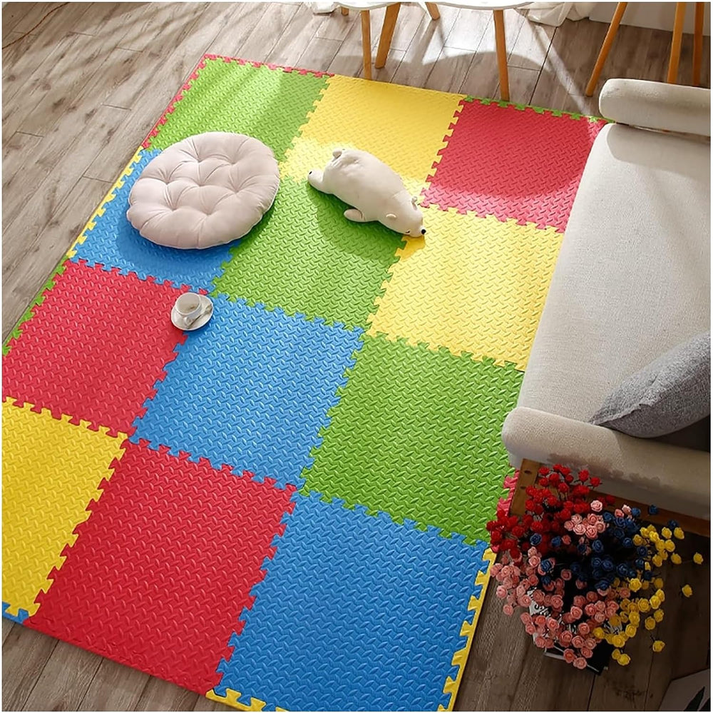 12mm Thick Interlocking EVA Foam Padding Kids Play Mat Floor Tiles, 8 Pcs - Multicolour